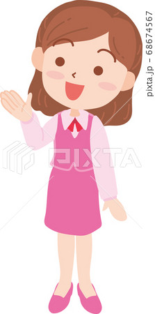 制服姿の手を上げ案内している女性 68674567