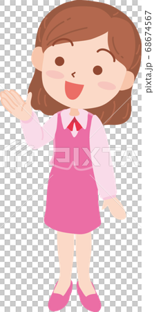 制服姿の手を上げ案内している女性 68674567