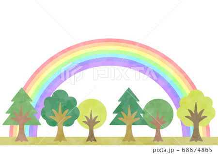 木の背景 長方形 虹 水彩風のイラスト素材