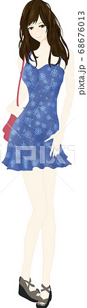 花柄キャミソールドレスおしゃれな女の子のファッション素材のイラスト素材