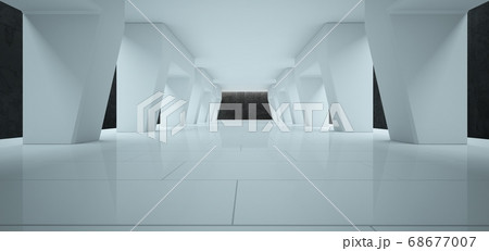 Abstract architectural minimalistic background. Contemporary showroom. Modern concrete exhibition tunnel. Empty gallery. Backlight. 3D illustration and rendering. 68677007