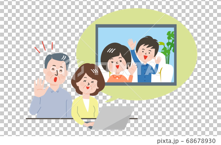 オンラインで孫と会話するおじいさんとおばあさん 68678930
