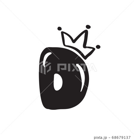 Vector plump vintage cute letter D with crown. Princess element font logo. Valentine hand drawn alphabet sign for page decoration and design illustration. For greeting card, wedding or invitation 68679137