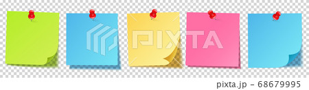 Realistic blank sticky notes isolated on white background. Colorful sheets of note papers with push Realistic blank sticky notes isolated on white background. Colorful sheets of note papers with push 68679995