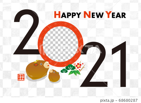 年賀状 2021年 丑年 フォトフレーム 年賀状 2021年 丑年 フォトフレーム 68680287