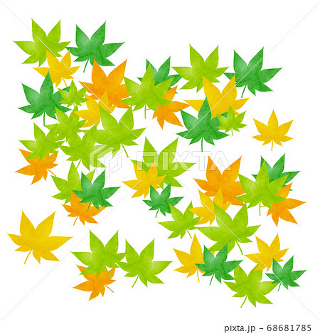 紅葉の葉 もみじのイラスト 緑 黄緑 黄色 オレンジのイラスト素材