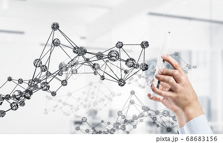 Network and future technology as connection lines in office. Mixed media Network and future technology as connection lines in office. Mixed media 68683156