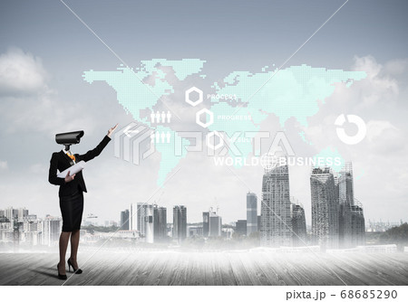 Concept of security and privacy protection with camera headed woman 68685290
