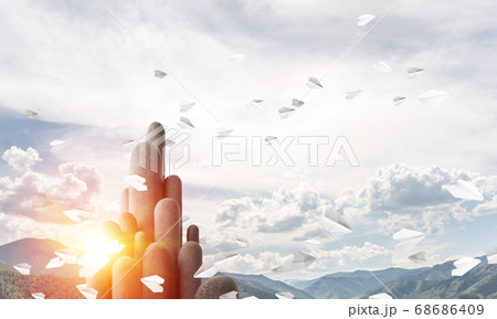 Multiple stone columns with breathtaking landscape 68686409