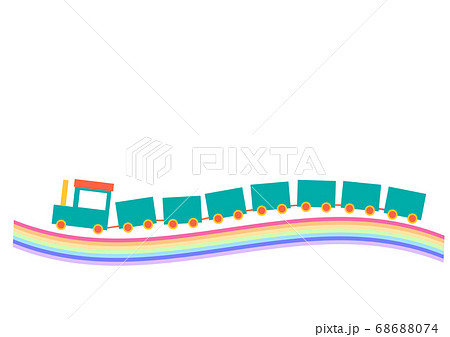 虹の線路を走る汽車のイラストのイラスト素材