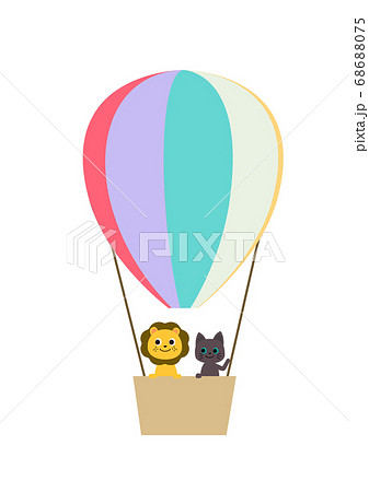 気球に乗って手をふる動物たち ライオンと黒猫のイラスト素材 68688075 Pixta