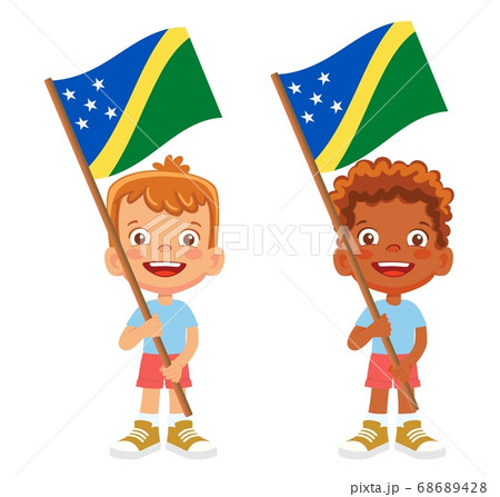 Solomon Islands flag in hand set 68689428