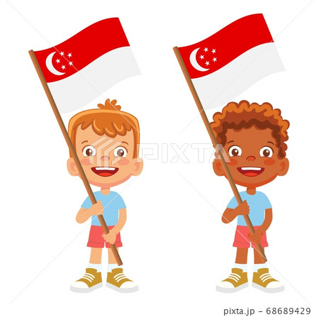 Singapore flag in hand set 68689429