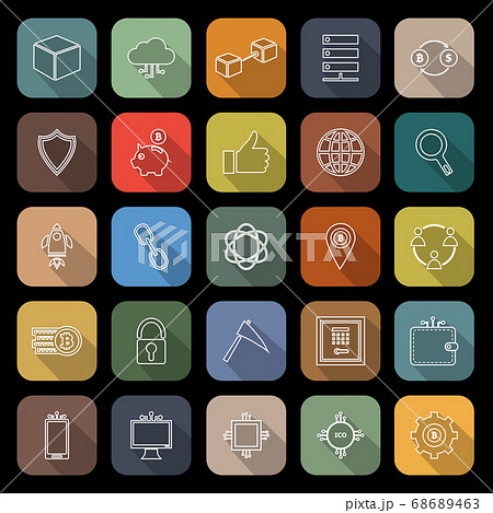 Blockchain line flat icons with long shadow Blockchain line flat icons with long shadow 68689463