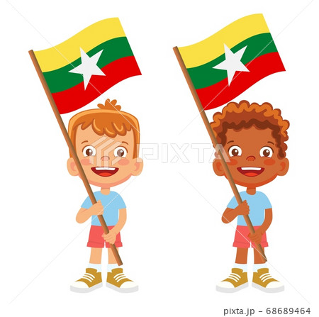 Myanmar flag in hand set Myanmar flag in hand set 68689464