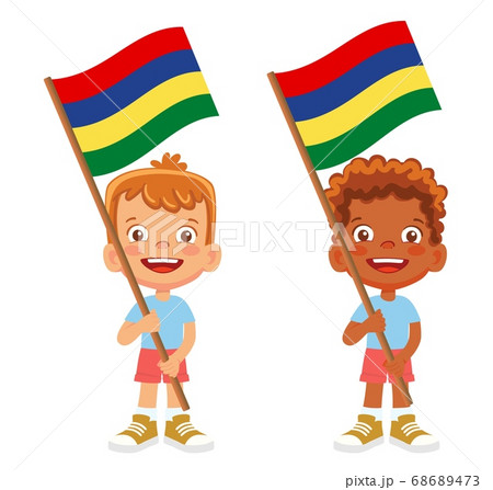 Mauritius flag in hand set Mauritius flag in hand set 68689473