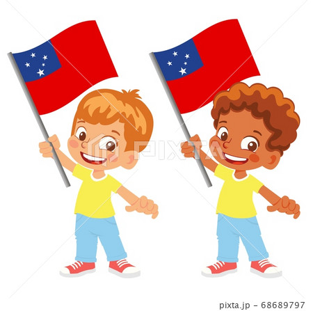 Samoa flag in hand set Samoa flag in hand set 68689797