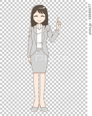 微笑的女人穿著西裝和手指 微笑的女人穿著西裝和手指 68690677