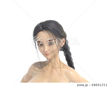 白いバックのスタジオで立っているおさげ髪の少女のイラスト素材