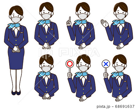 Wearing A Mask Ca Cabin Attendant Uniform Stock Illustration