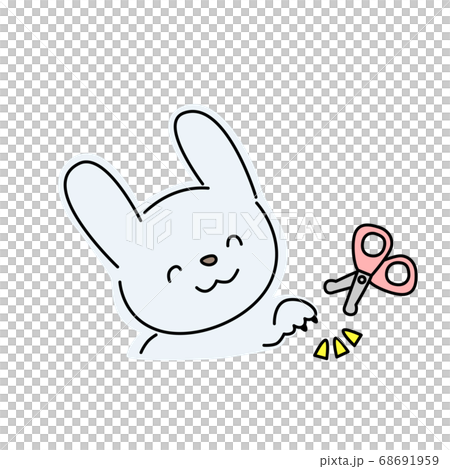 ウサギの爪切りのイラスト 青色 のイラスト素材
