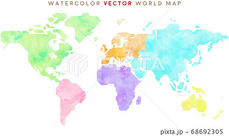 カラフルな水彩タッチの世界地図 色分け のイラスト素材