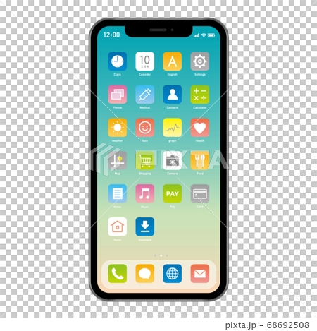 スマホのホーム画面に並ぶアプリアイコンのイラスト素材 68692508 Pixta