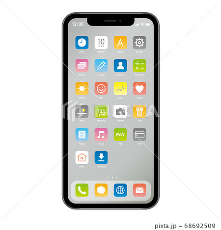 スマホのホーム画面に並ぶアプリアイコンのイラスト素材