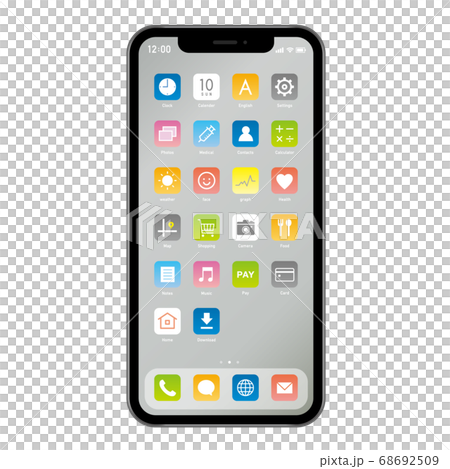 スマホのホーム画面に並ぶアプリアイコンのイラスト素材