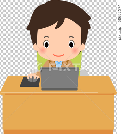 デスクでノートパソコンを使う若い男性 68692574