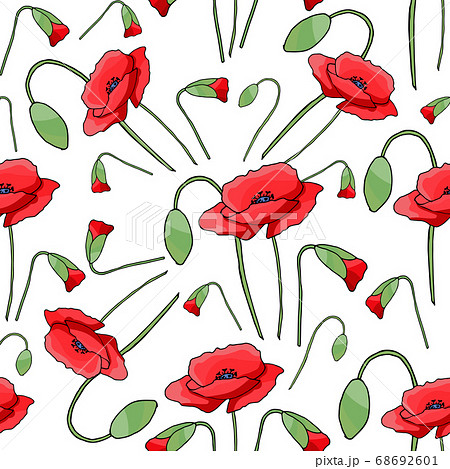 Vintage poppy seamless pattern, great design for any purpose. Doodle style texture. Geometric floral background. Fabric wallpaper with print texture. 68692601