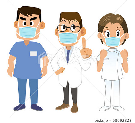 マスクを付ける医療スタッフチームのイラスト素材