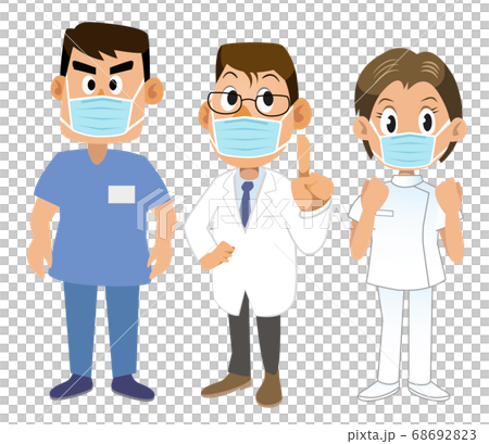 マスクを付ける医療スタッフチームのイラスト素材