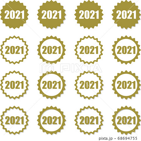 2021年の金色文字が記されたギザギザフレーム　角のまるみと影付きのバリエーションセット 68694755