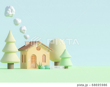 Cartoon style small house in pastel color 3d... - Stock Illustration  [68695986] - PIXTA