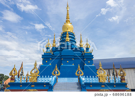 Blue Yellow Pagoda or Stupa in Wat Rong Suea Ten at Chiangrai Thailand 68696188