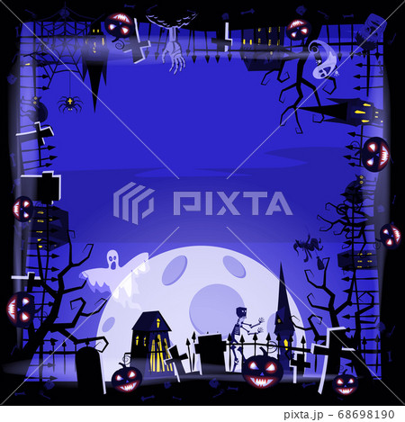 Template Halloween holiday pumpkin, cemetery, black abandoned castle, attributes of the holiday of All Saints, ghost, spider, black cat, a witch on a broomstick, a gloomy autumn forest, panorama, the Template Halloween holiday pumpkin, cemetery, black abandoned castle, attributes of the holiday of All Saints, ghost, spider, black cat, a witch on a broomstick, a gloomy autumn forest, panorama, the 68698190