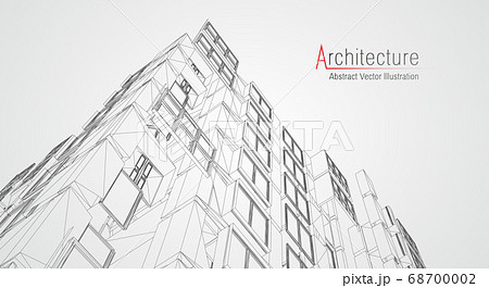 Architecture line background. Building construction sketch vector abstract. Modern city 3d project. Technology geometric grid. Wire blueprint house. Digital architect innovation wireframe. 68700002