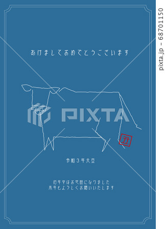 シンプルでオシャレな雰囲気の線画(年賀状・牛) シンプルでオシャレな雰囲気の線画(年賀状・牛) 68701150