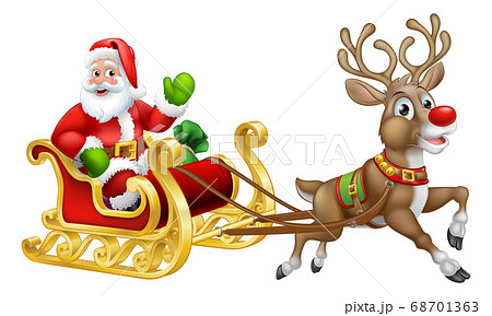 Santa Claus Christmas Reindeer Sleigh Sled Cartoonのイラスト素材 ...