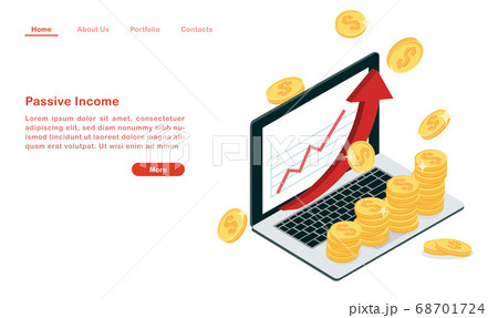 Website landing page template cartoon earning passive income online concept 68701724