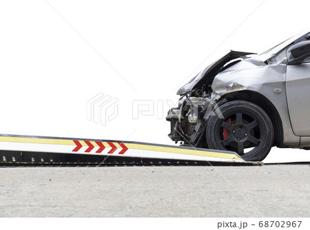 accident Car Slide on truck for move. Gray car accident Car Slide on truck for move. Gray car 68702967