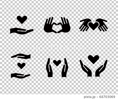 手とハートのアイコンのセット／チャリティー／優しさ／愛／医療／支え／援助 68703069
