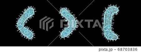 Alphabet made of virus isolated on black background. Symbol left and right angle bracket, left square bracket. 3d rendering. Covid font 68703836
