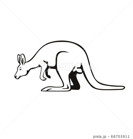 Wallaby Or Kangaroo Side View Retro Black Andのイラスト素材