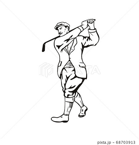 Vintage Golfer with Golf Club Golfing or Teeing 68703913