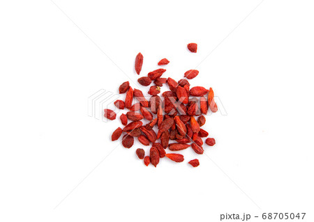 Top view on isolated heap of red dried barberries Top view on isolated heap of red dried barberries 68705047