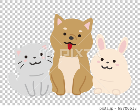 仲良しの動物達 猫と犬と兎のイラスト素材