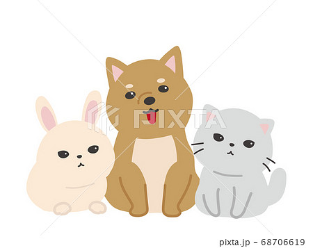 仲良しの動物達 猫と犬と兎のイラスト素材