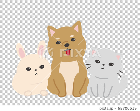 仲良しの動物達 猫と犬と兎のイラスト素材